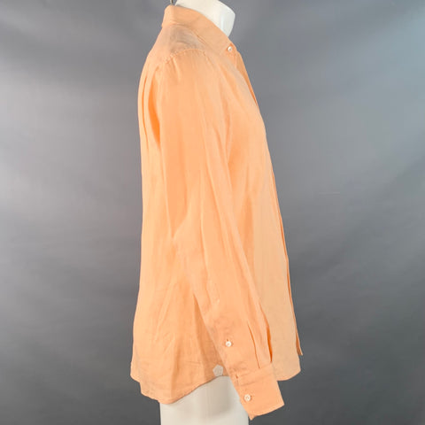 LORO PIANA Size M Orange Linen One Pocket Long Sleeve Shirt