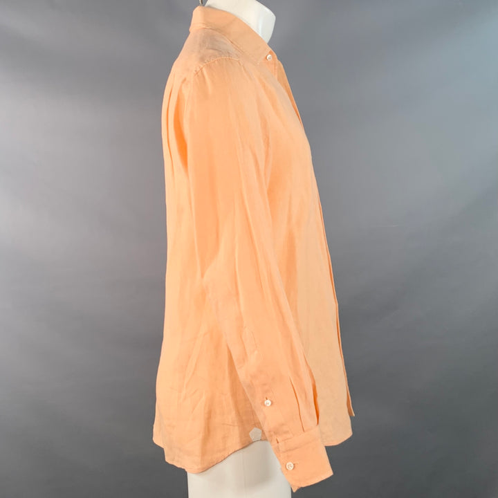 LORO PIANA Size M Orange Linen One Pocket Long Sleeve Shirt