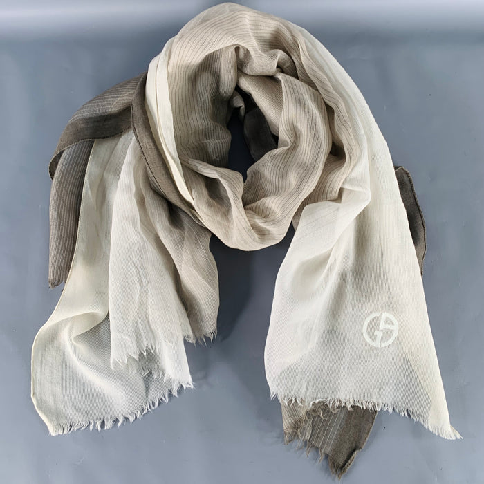 GIORGIO ARMANI Beige Taupe Ombre Wool Blend Scarf