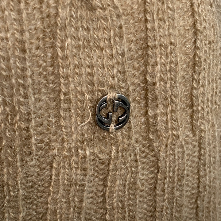 GUCCI Size L Tan Cable Knit Cashgora Crew Neck Sweater