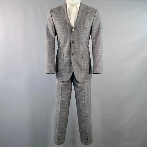 EIDOS Size 38 Regular Grey Charcoal Plaid Wool Notch Lapel Suit