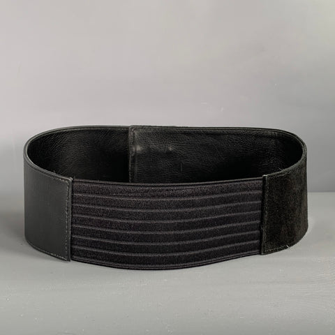 SUZI ROHER Waist Size S Black Gold Mixed Materials Suede Leather Stretch Belt