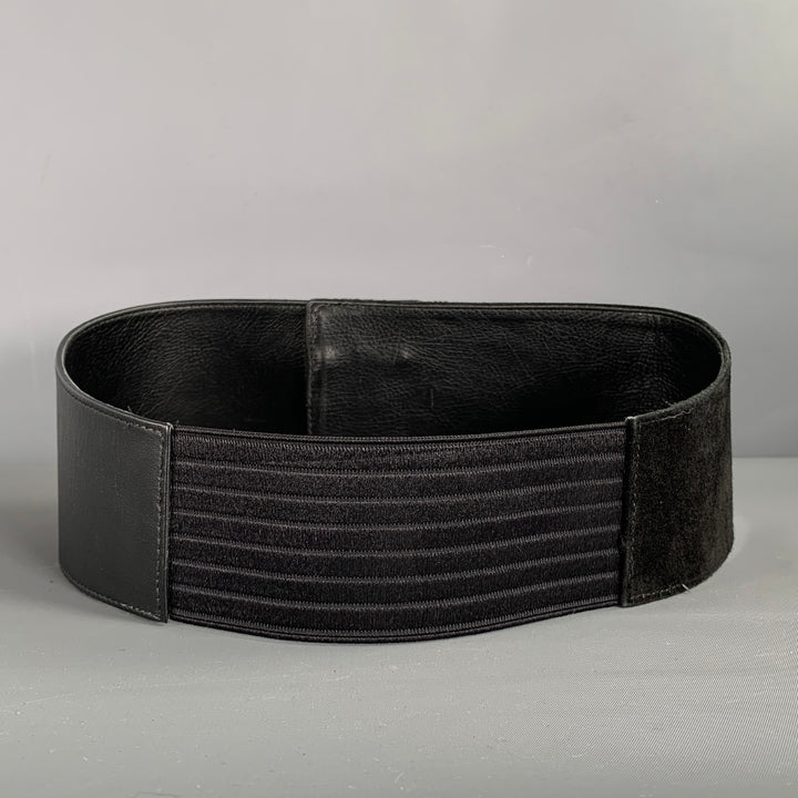 SUZI ROHER Waist Size S Black Gold Mixed Materials Suede Leather Stretch Belt