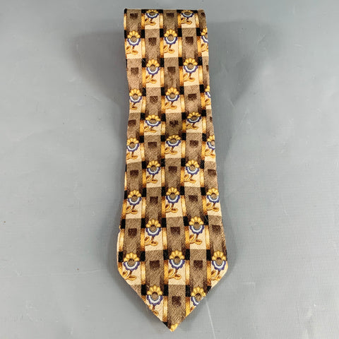 ERMENEGILDO ZEGNA Brown Beige Abstract Floral Silk Tie