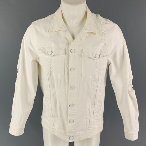 CURRENT / ELLIOTT Taille M Veste camionneur en coton vieilli blanc