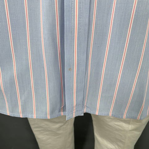 TURNBULL & ASSER Taille L Chemise à manches longues en coton rayé bleu rose et poignets mousquetaires