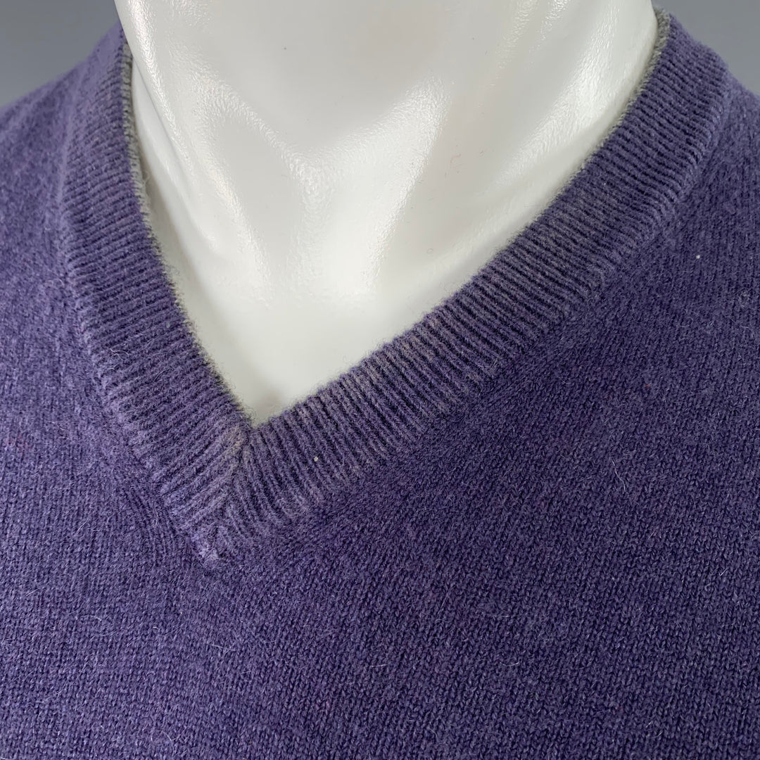 BRUNELLO CUCINELLI Size S Purple Grey Contrast Trim Cashmere V-Neck Pullover