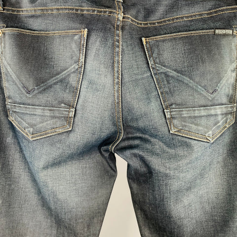 Jean slim Hudson, taille 30, en mélange de coton délavé bleu indigo avec braguette boutonnée