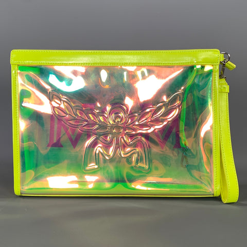 MCM SS2019 Pink Neon Monogram PVC Wristlet