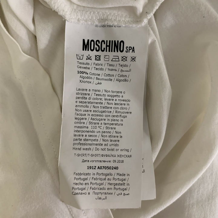 MOSCHINO Size M White Black Logo Cotton Lightweight T-shirt