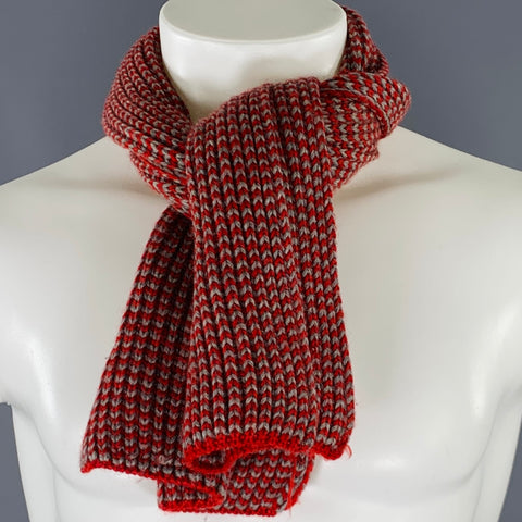 ALBAM Grey Red Knit Wool Scarf