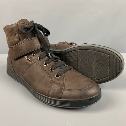 PRADA Size 11 Brown High Top Sneakers