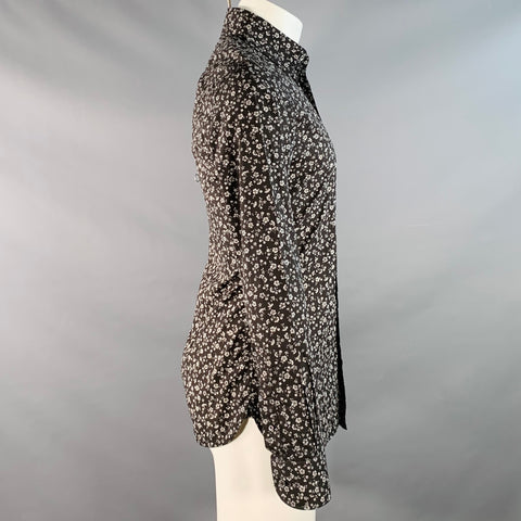 TOM FORD Size S Black White Floral Cotton Long Sleeve Shirt