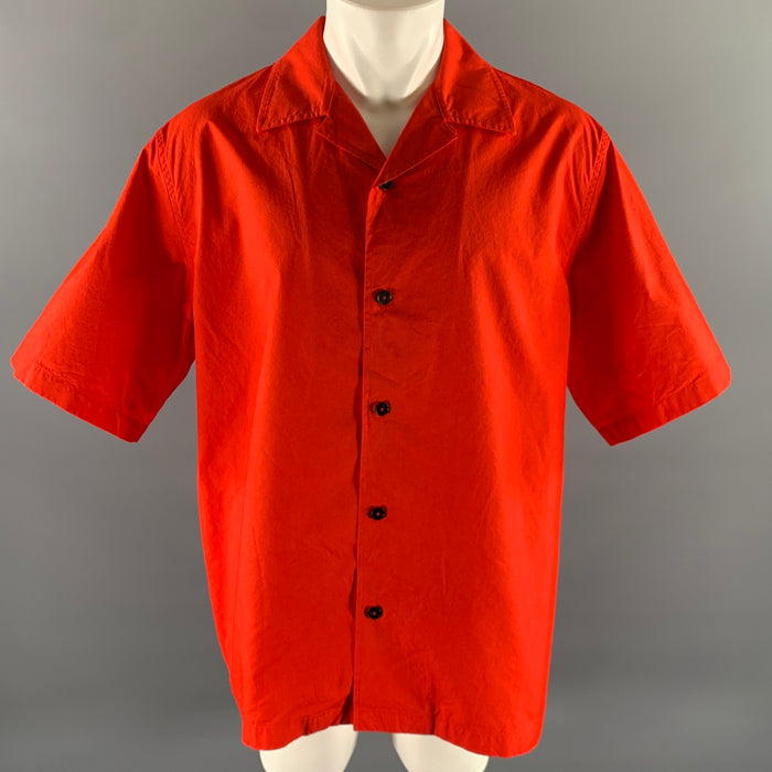 JIL SANDER Size L Red Cotton Camp Short Sleeve Shirt