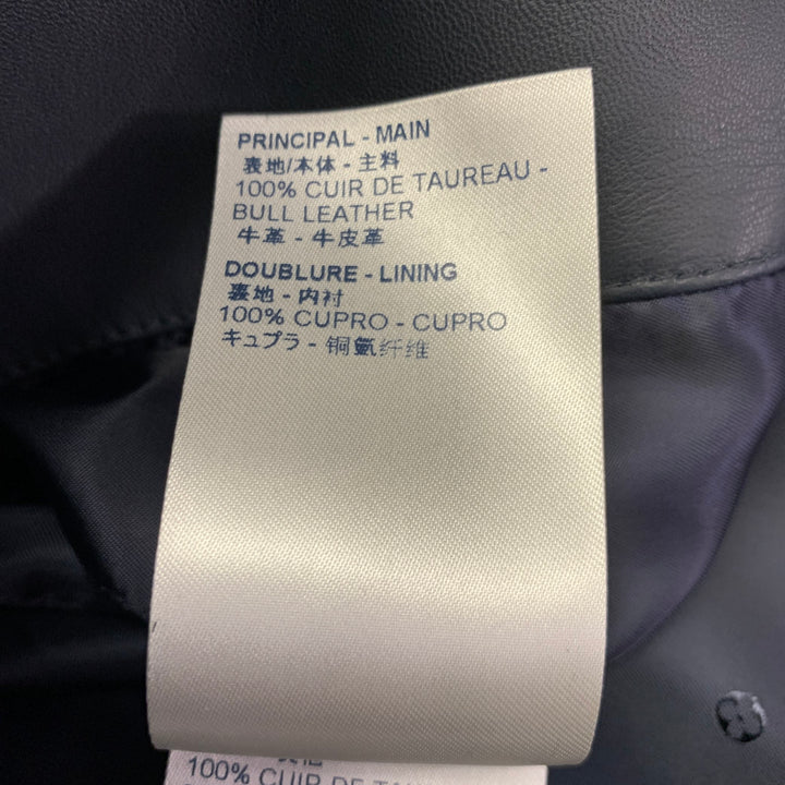 LOUIS VUITTON Size 40 Navy Textured Bull Leather Zip Up Blouson Jacket