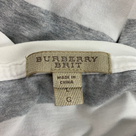 BURBERRY Taille L T-shirt à col rond en coton à rayures blanches et grises