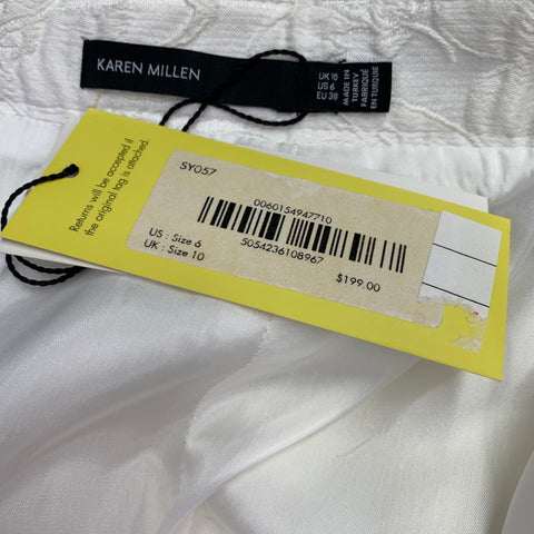 KAREN MILLEN Size 6 White Cotton Blend Floral A-Line Midi Skirt
