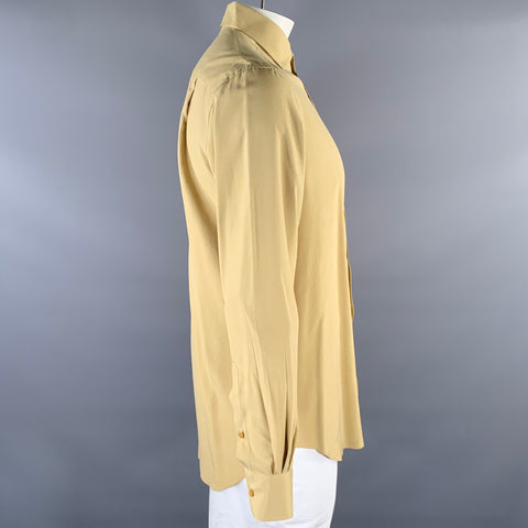 LORO PIANA Size L Camel Silk Spread Collar Long Sleeve Shirt