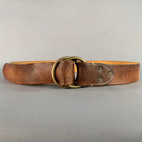 RRL by RALPH LAUREN Vintage Size L Brown Leather Double Ring Buckle Belt
