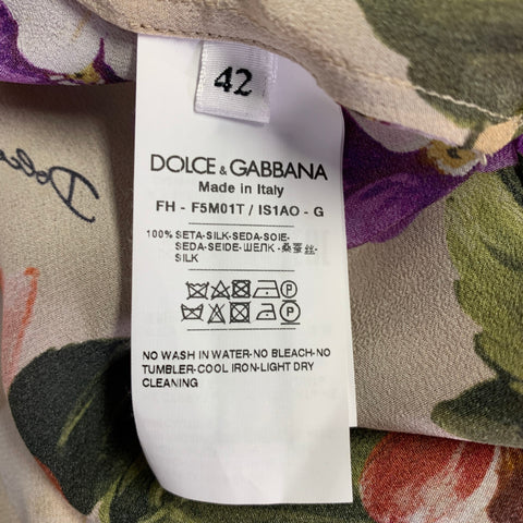 DOLCE & GABBANA Size 6 Multi Color Silk Floral Oversized Blouse
