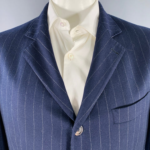 BRUNELLO CUCINELLI Taille 44 Veste Sport Laine Cachemire Rayée Bleu Marine Grise