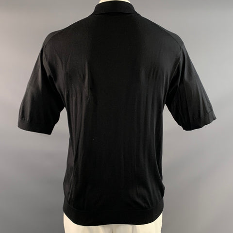 PRADA Size M Black Knitted Silk Buttoned Polo