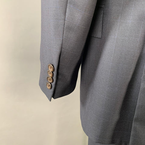 POLO by RALPH LAUREN Size 46 Navy Blue Window Pane Virgin Wool Suit