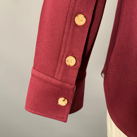CALVIN KLEIN Size L Burgundy Yellow Color Block Wool Shirt Jacket