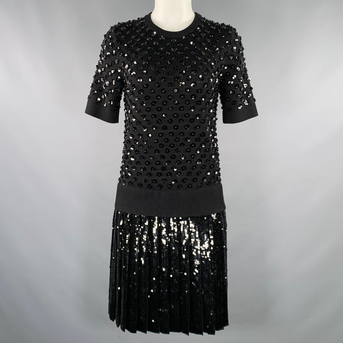 MICHAEL KORS COLLECTION Size S Black Merino Wool Sequined Pleated Dress