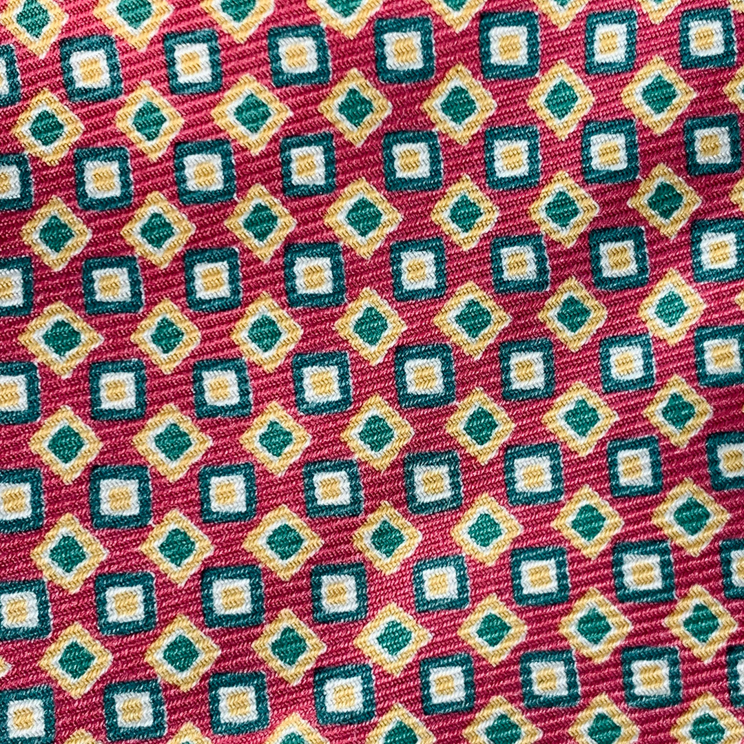POLO by RALPH LAUREN Red Green Yellow Geometric Silk Tie