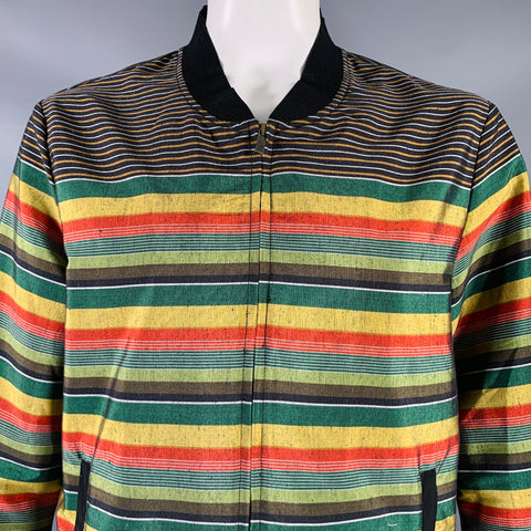 SCOTCH AND SODA Size XL Black Multi Color Polyester Cotton Stripe Bomber Jacket