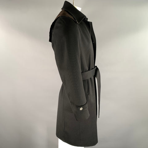 CoSTUME NATIONAL Size 40 Black Brown Twill Wool Blend Leather Panel Coat