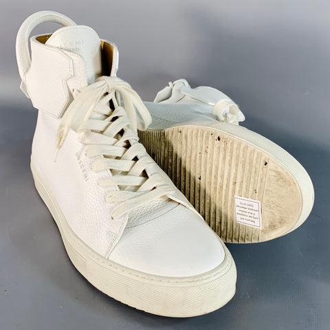 BUSCEMI Size 10 White Gold Tone Leather High Top Sneakers