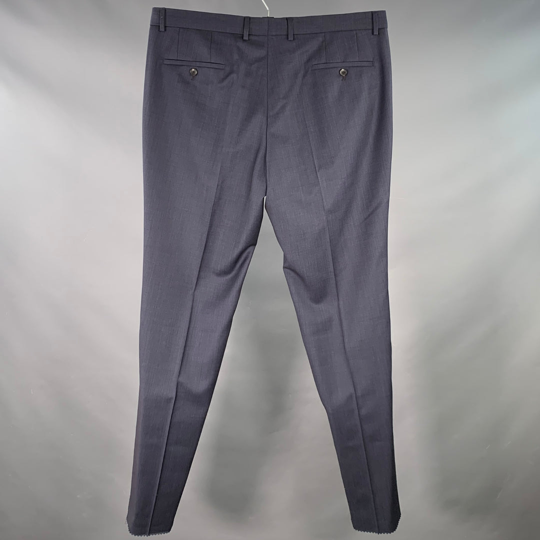 HUGO BOSS Size 46 Navy Virgin Wool Blend Flat Front Dress Pants