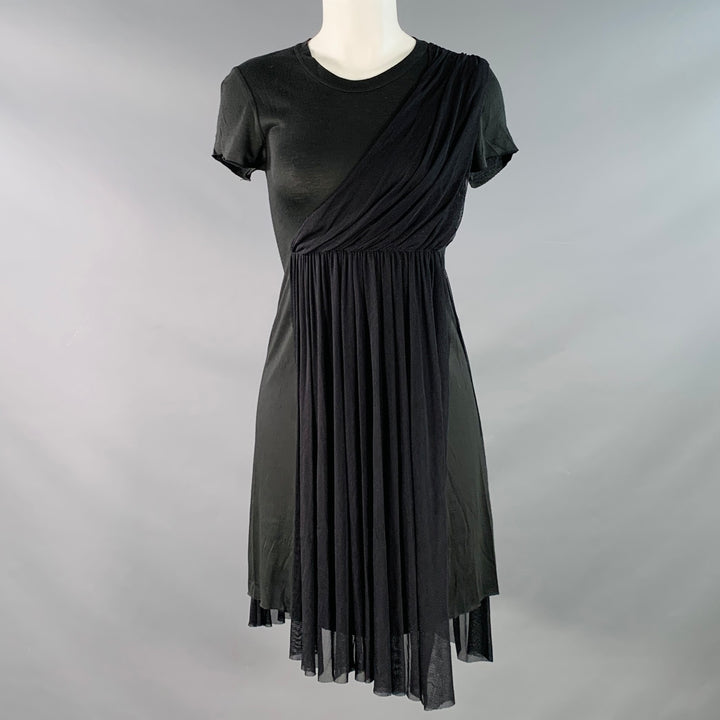 A.L.C. Size 4 Black Modal Silk Mesh Mixed Fabrics Short Sleeve Dress