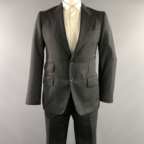 TOM FORD Chest Size 42 Black White Pinstripe Wool mohair Peak Lapel 34 31 Suit