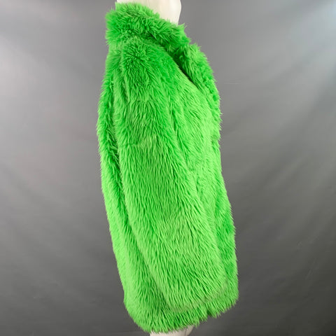 MSGM Size S Green Modacrylic Blend Textured Faux Fur Notch Lapel Coat