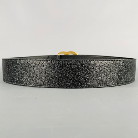 GUCCI Size 30 Black Gold Monogram Leather Metal Belt