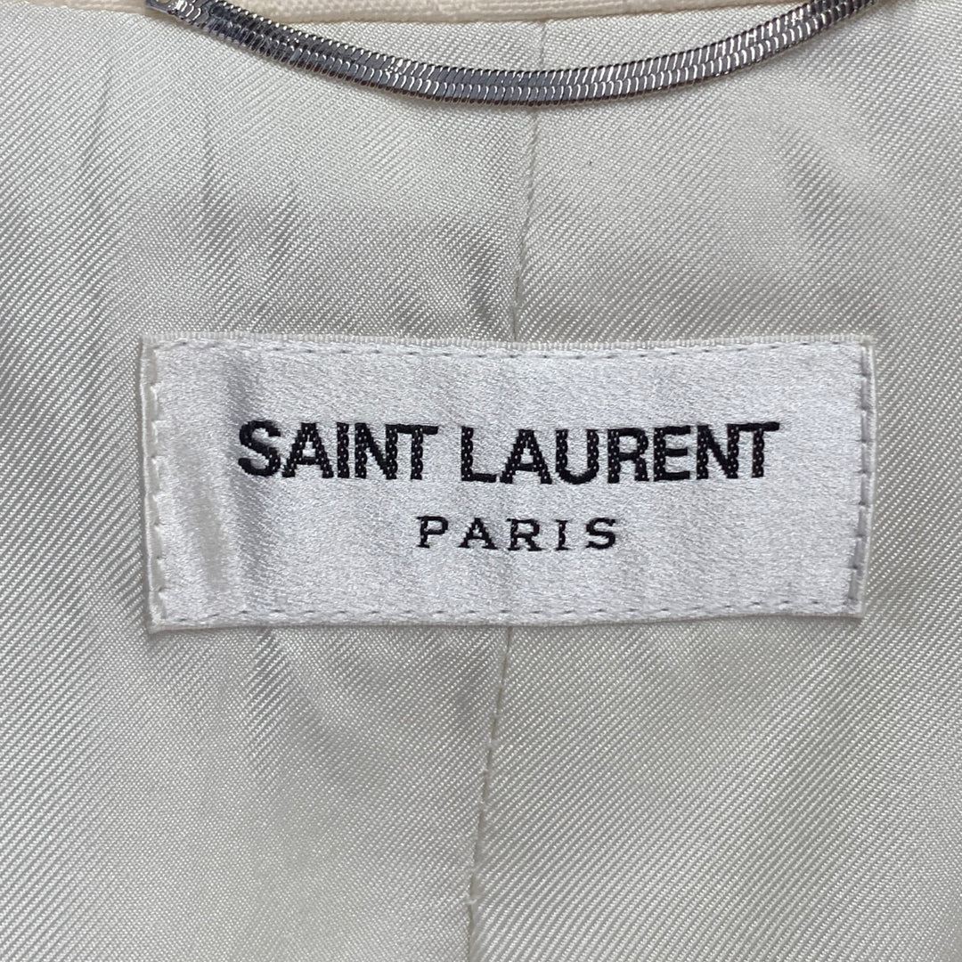 SAINT LAURENT Size 40 Regular Cream White Stripe Wool Peak Lapel Sport Coat