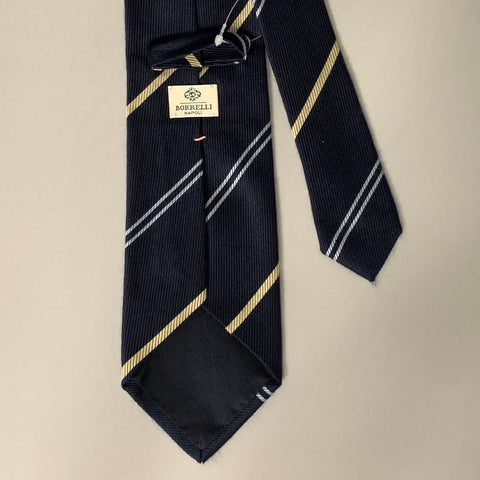 BORRELLI Navy Blue Cream Stripe Silk  Cashmere Tie