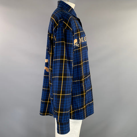 MASTERMIND JAPAN Size XL Navy Black & Yellow Plaid Cotton Long Sleeve Shirt