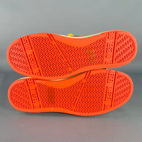 DIESEL Size 10.5 S Ukiyo Mid White Orange Yellow Color Block Leather High Top Sneakers