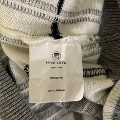 PRIVATE STOCK Size L White Grey & Black Plaid Cotton V-Neck Pullover