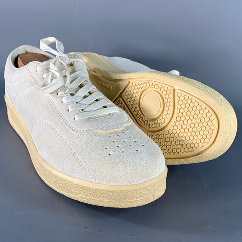 JIL SANDER Size 12 Natural Textured Suede Low Top Lace-Up Sneakers
