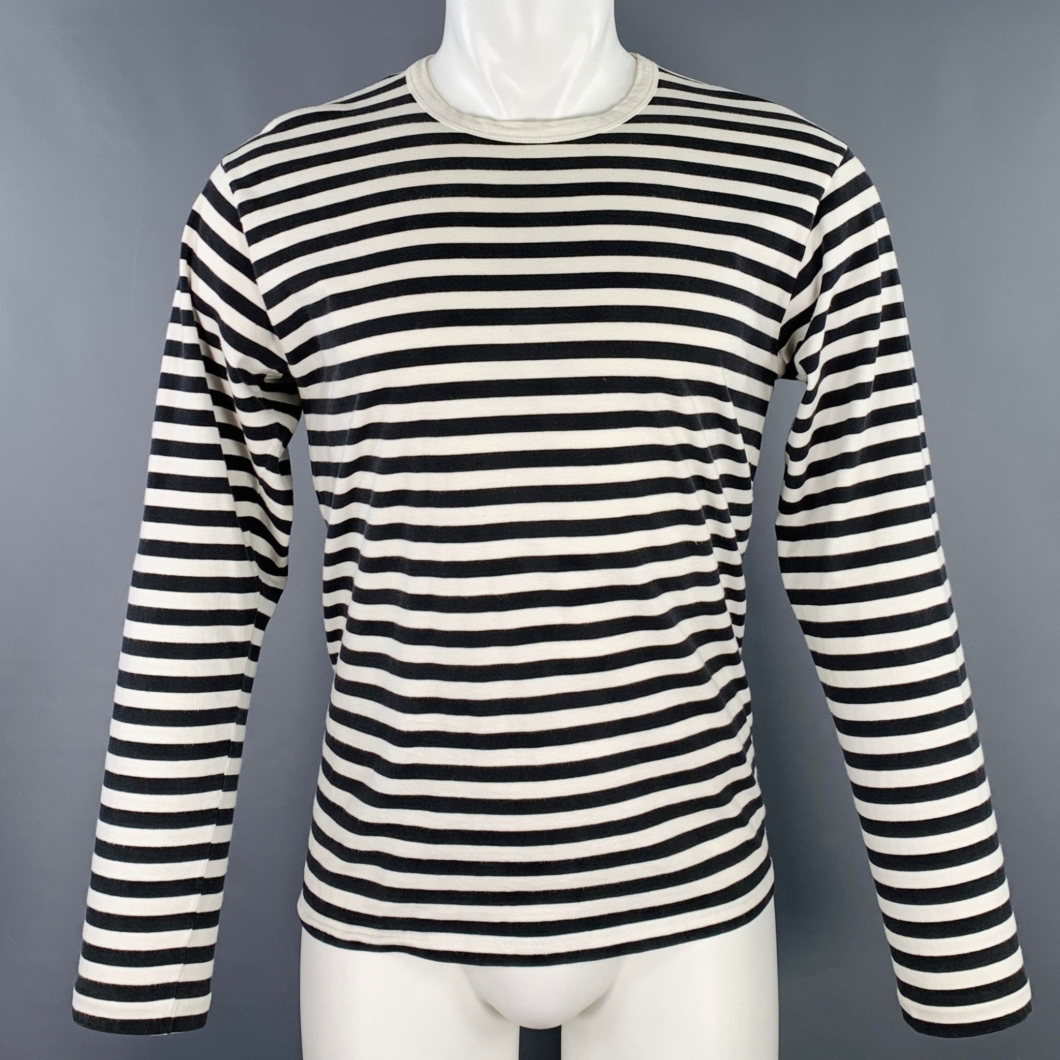 AGNÈS B. Size M Black White Stripe Cotton Long Sleeve T