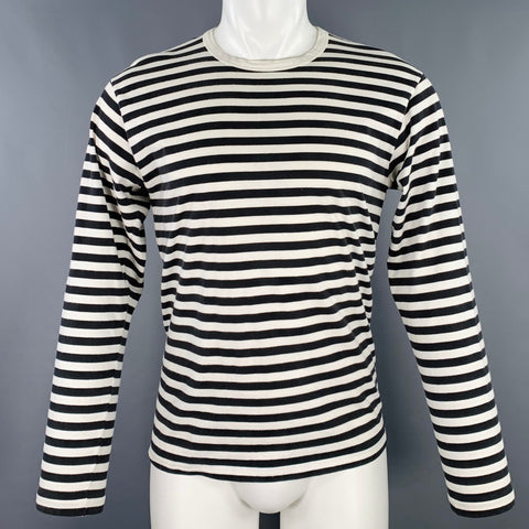 AGNÈS B. Size M Black White Stripe Cotton Long Sleeve T-shirt