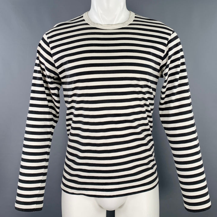 AGNÈS B. Size M Black White Stripe Cotton Long Sleeve T-shirt