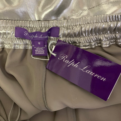 RALPH LAUREN Size L Silver Satin Joggers Casual Pants