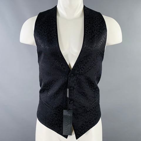 CARLO PIGNATELLI Size 38 Black Floral Wool Silk V-Neck Vest