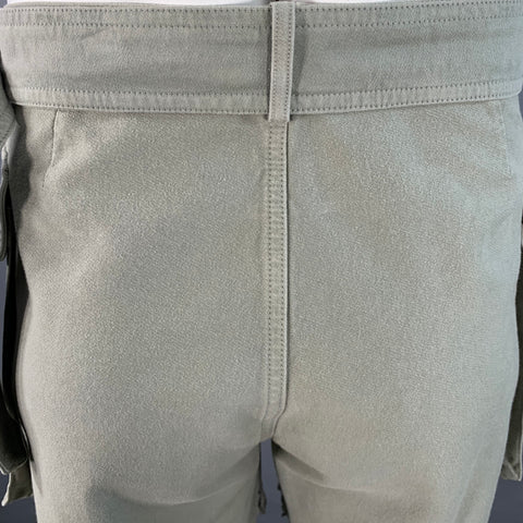 DRIES VAN NOTEN Size 34 Green Distressed Cotton Large Pockets Belted Shorts